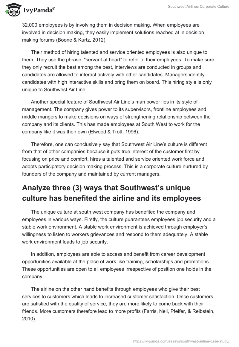 Southwest Airlines Corporate Culture. Page 2