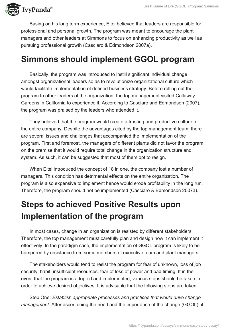 Great Game of Life (GGOL) Program: Simmons. Page 2