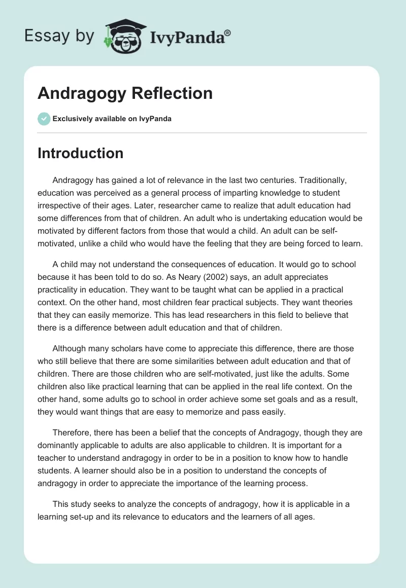 Andragogy Reflection. Page 1