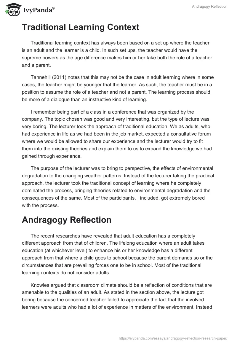 Andragogy Reflection. Page 2