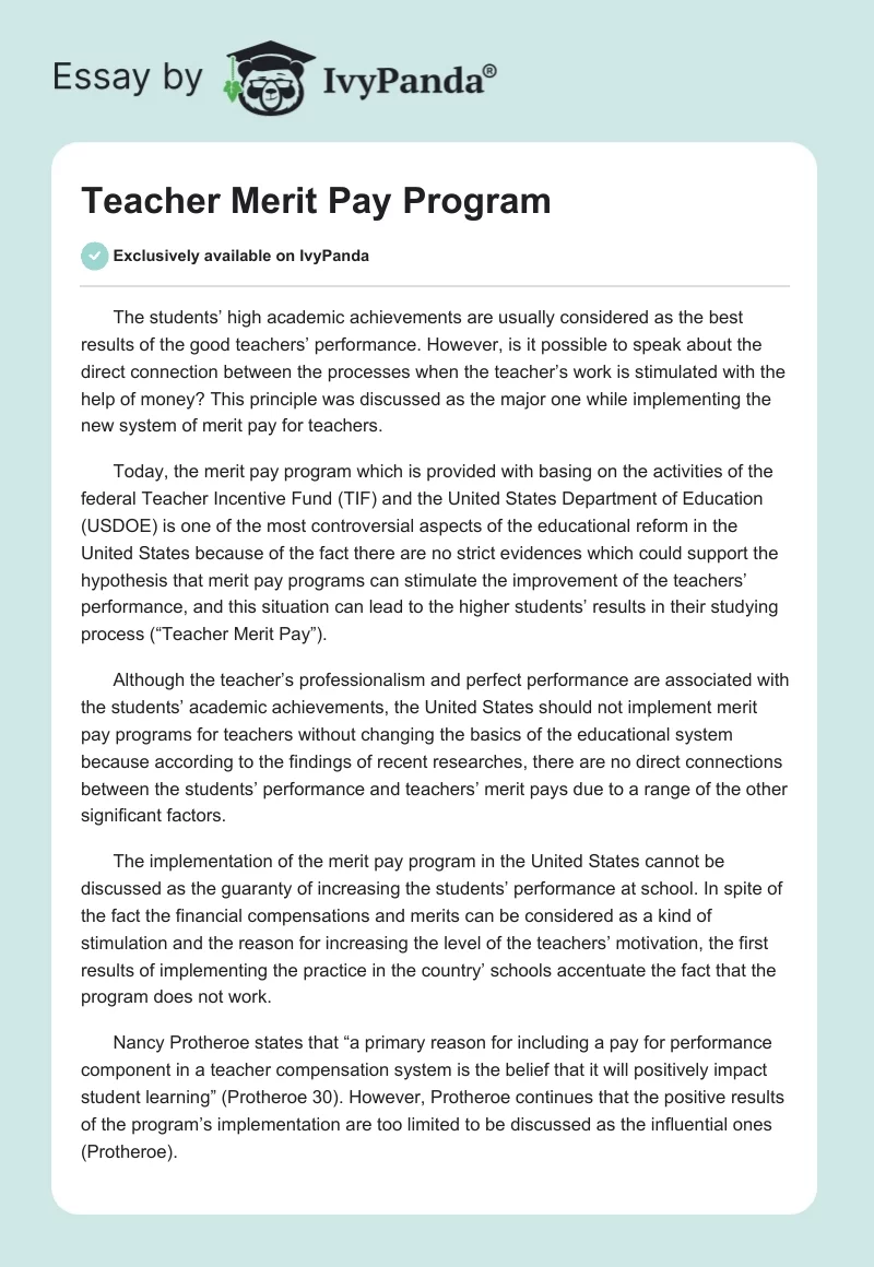 Teacher Merit Pay Program. Page 1