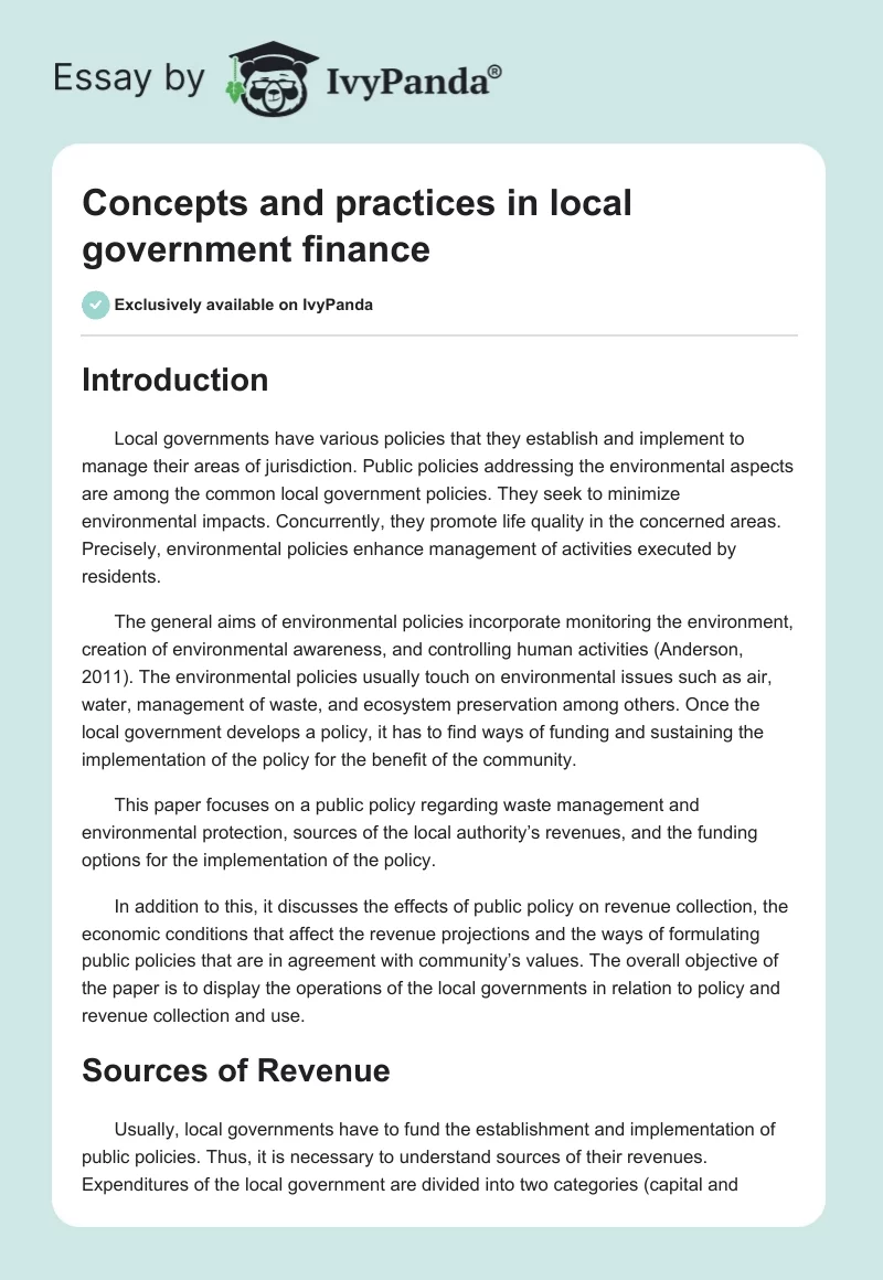 Concepts and practices in local government finance. Page 1