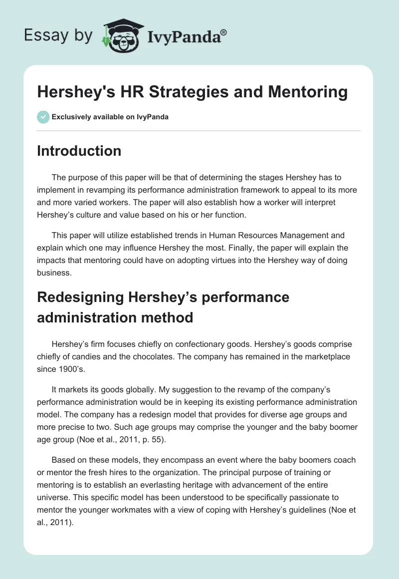 Hershey's HR Strategies and Mentoring. Page 1