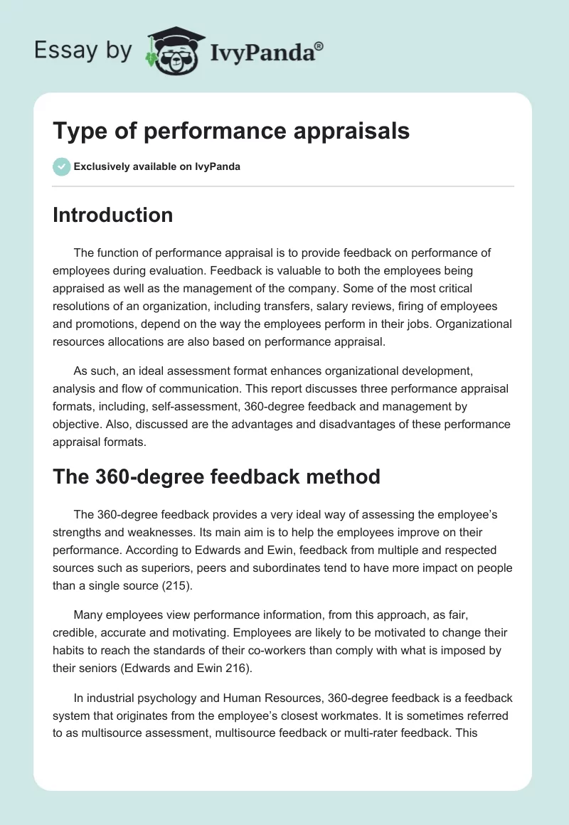 Type of Performance Appraisals. Page 1