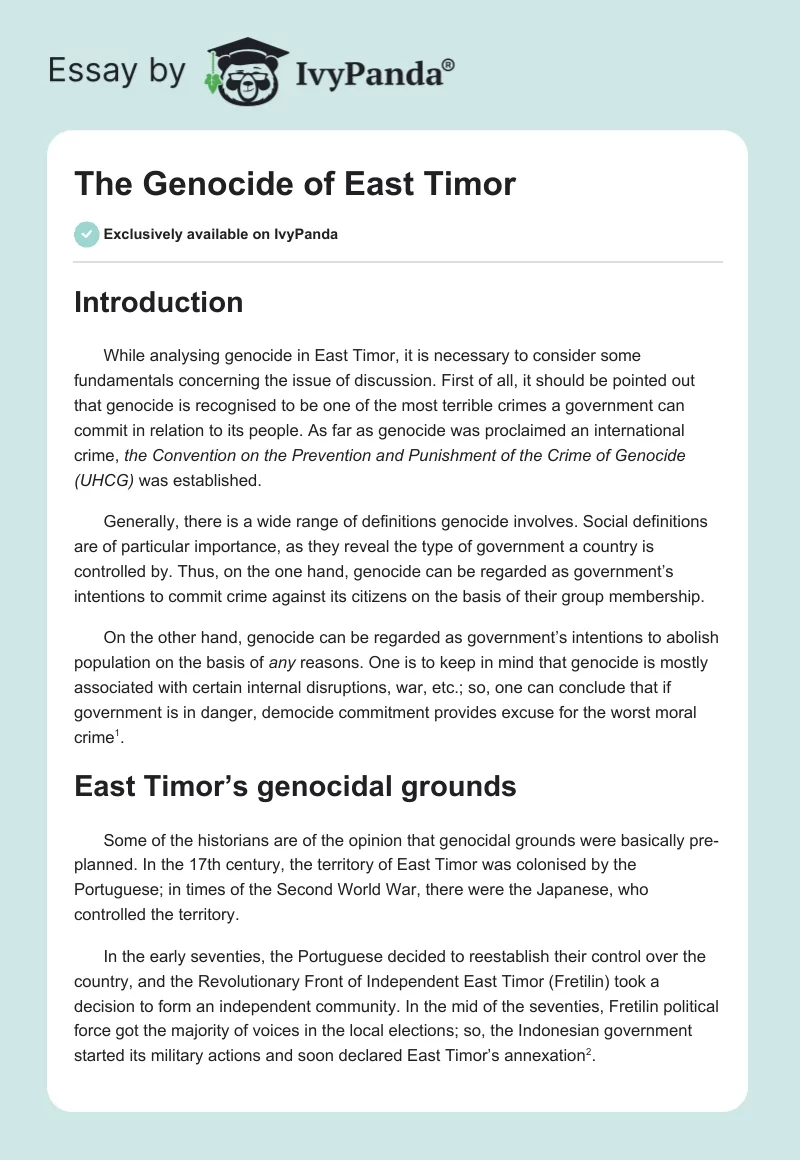 The Genocide of East Timor. Page 1