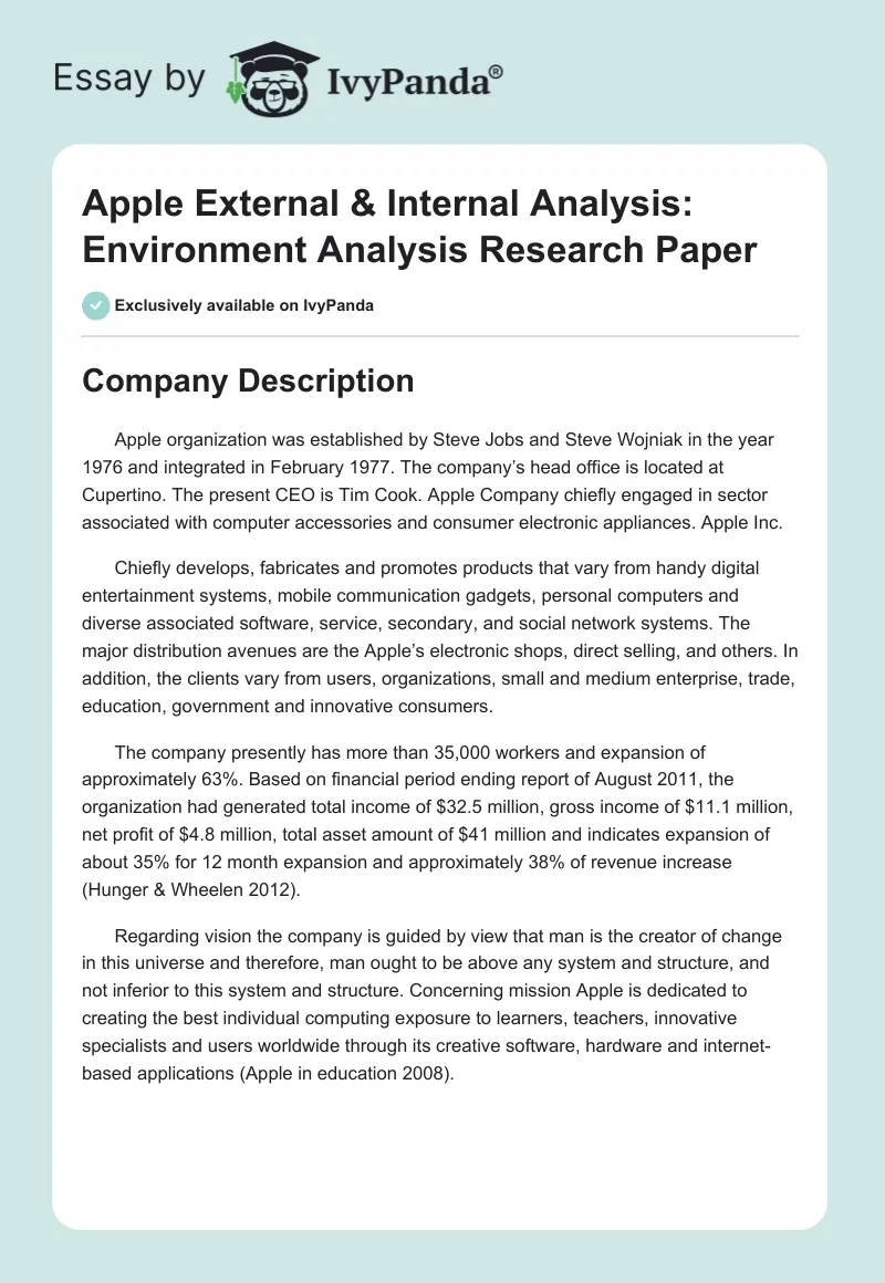 Apple External & Internal Analysis: Environment Analysis Research Paper. Page 1