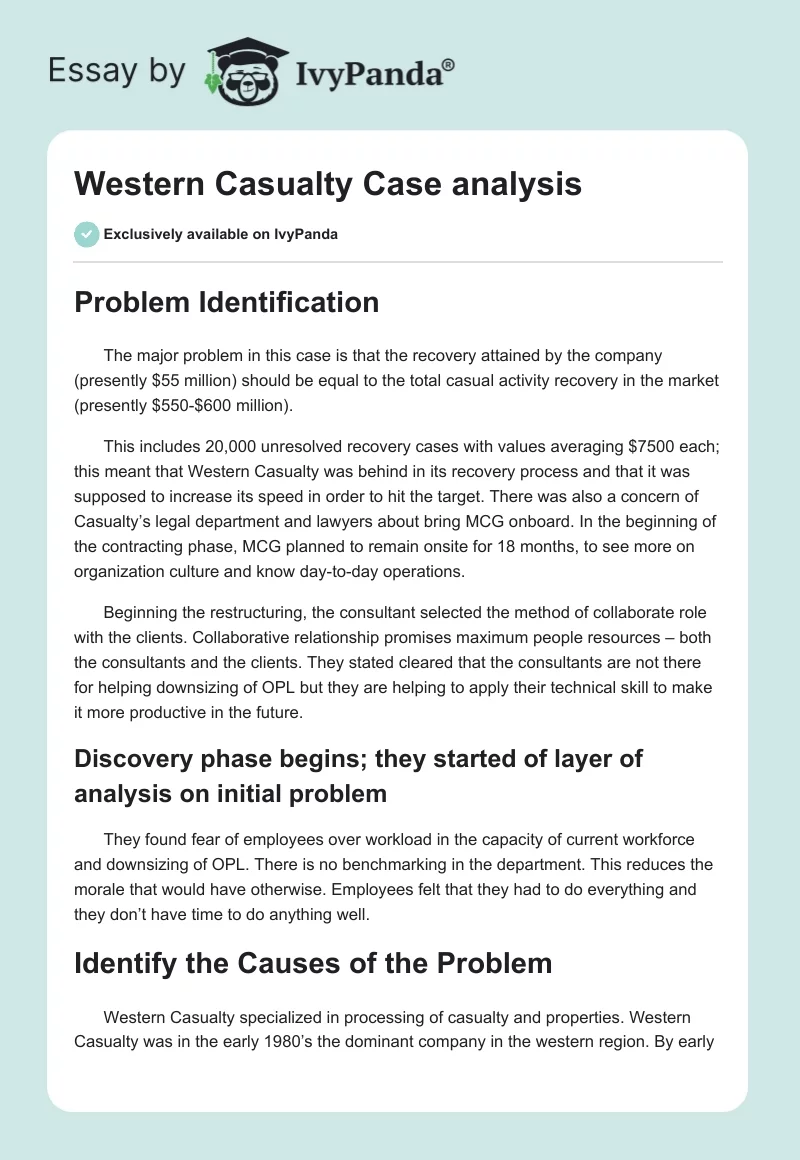 Western Casualty Case analysis. Page 1
