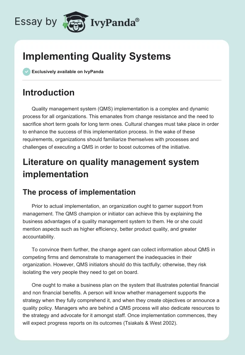Implementing Quality Systems. Page 1
