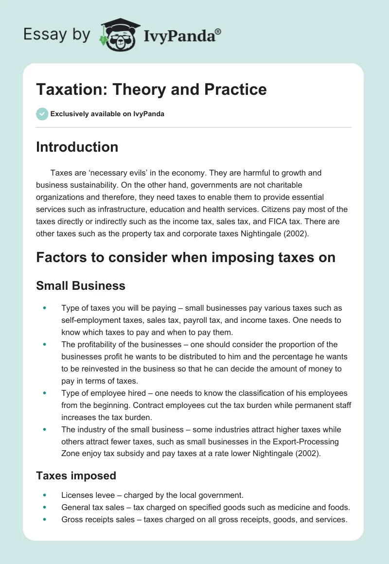 Taxation: Theory and Practice. Page 1