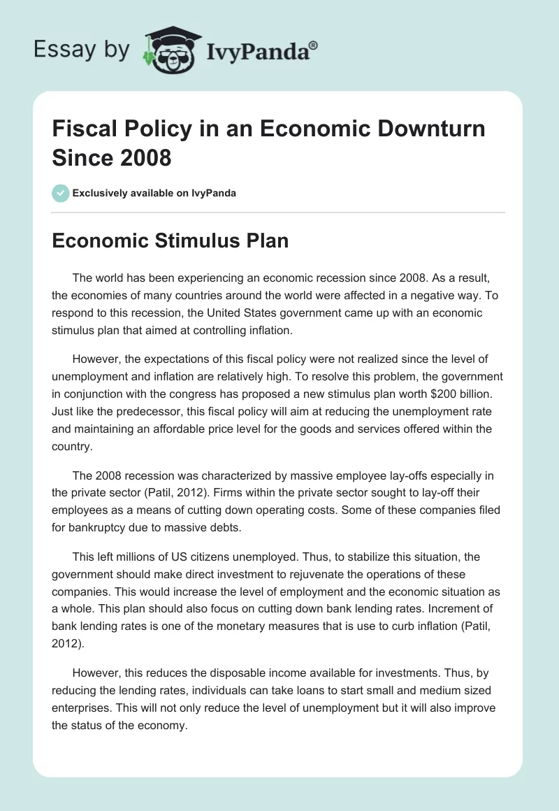 Fiscal Policy in an Economic Downturn Since 2008. Page 1