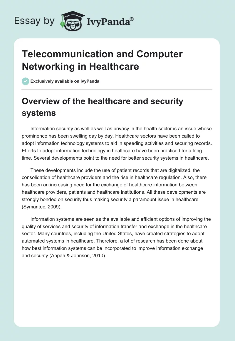 Telecommunication and Computer Networking in Healthcare. Page 1