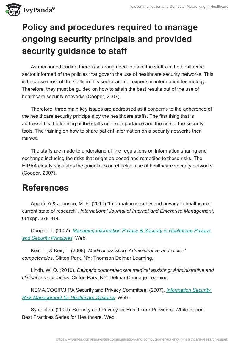 Telecommunication and Computer Networking in Healthcare. Page 5