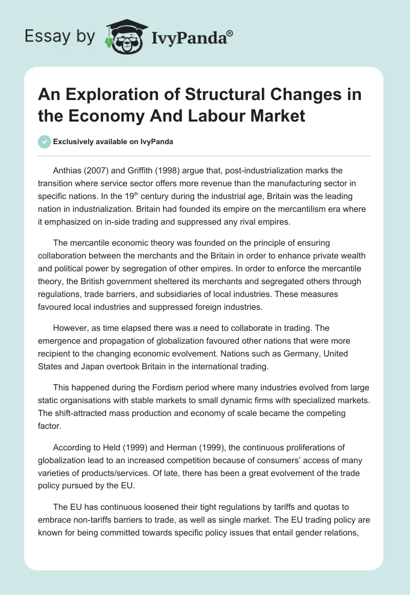 An Exploration of Structural Changes in the Economy And Labour Market. Page 1
