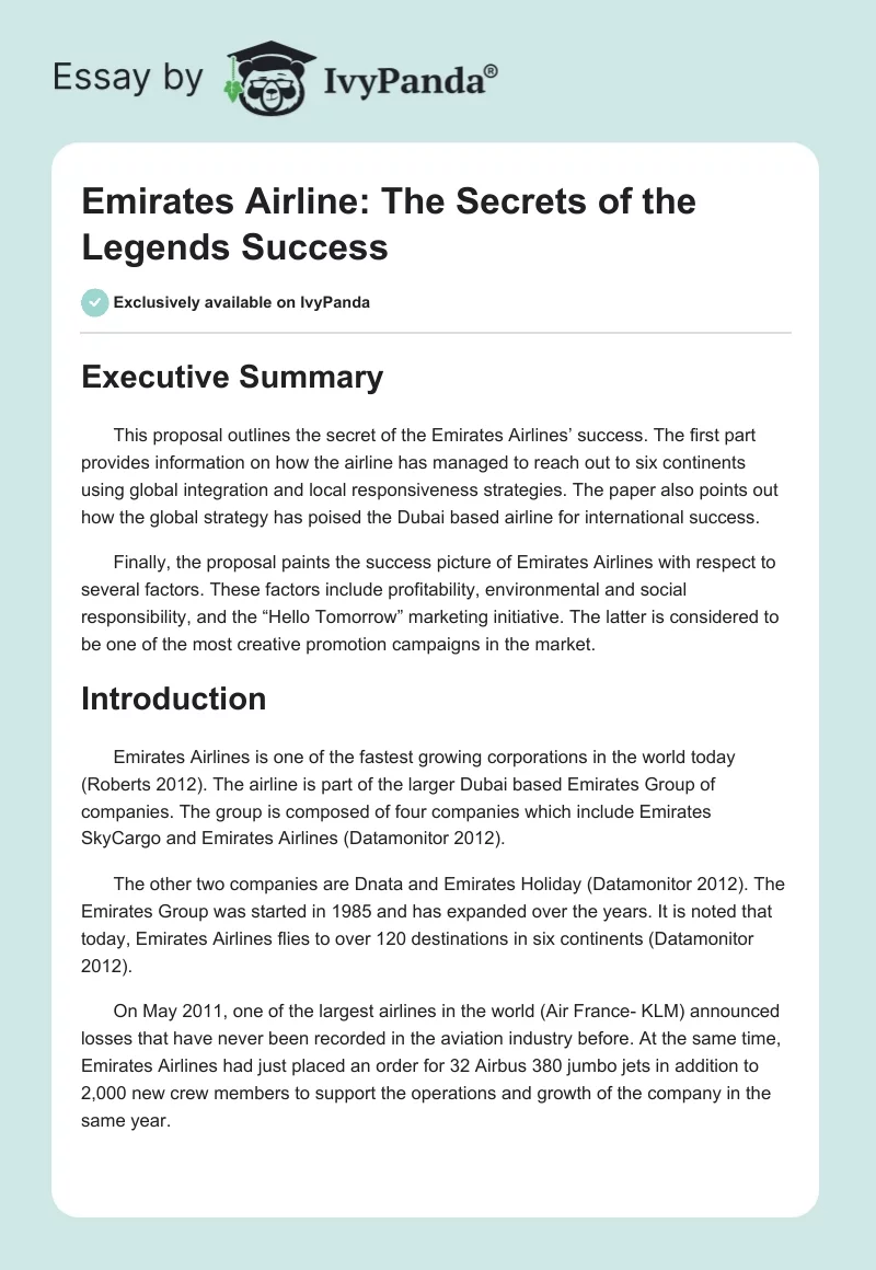 Emirates Airline: The Secrets of the Legends Success. Page 1