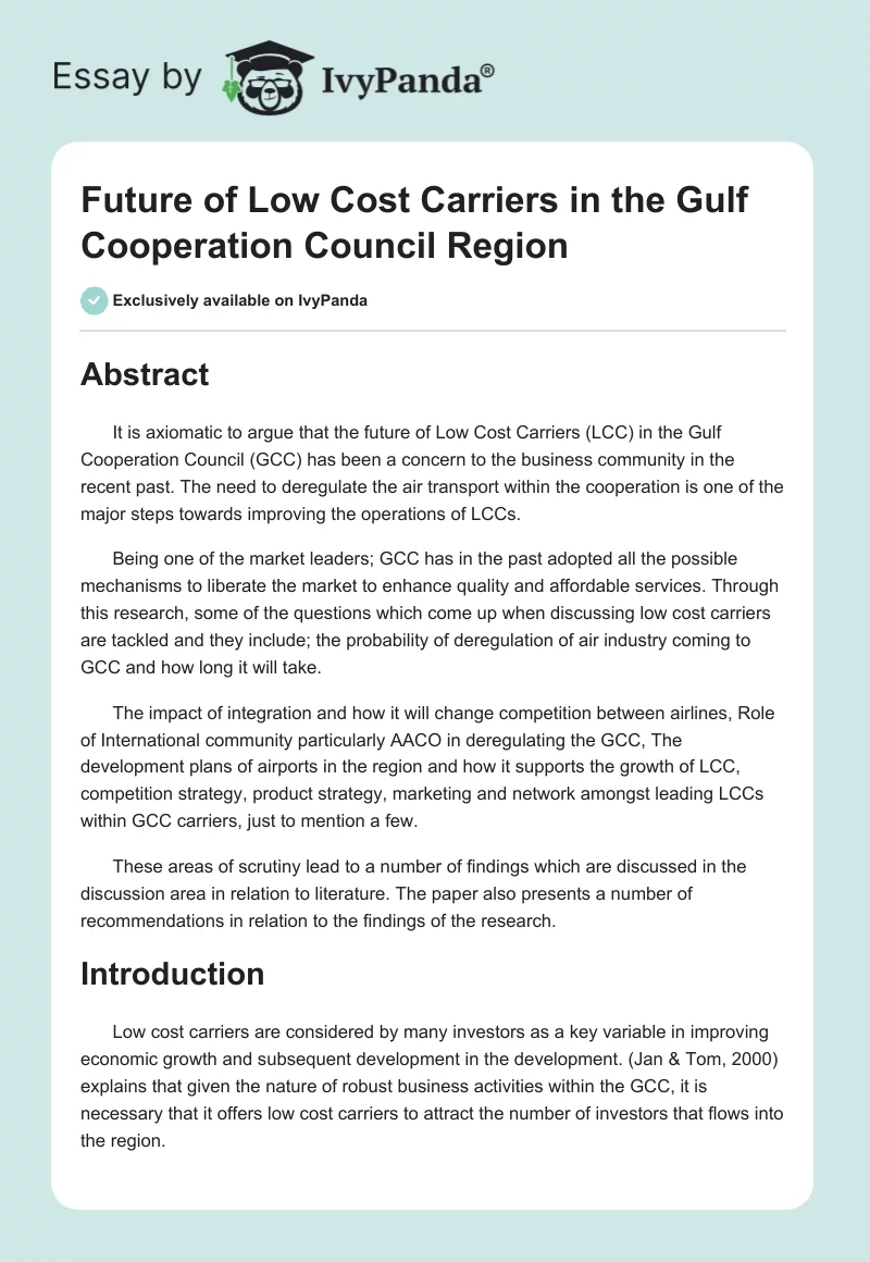 Future of Low Cost Carriers in the Gulf Cooperation Council Region. Page 1