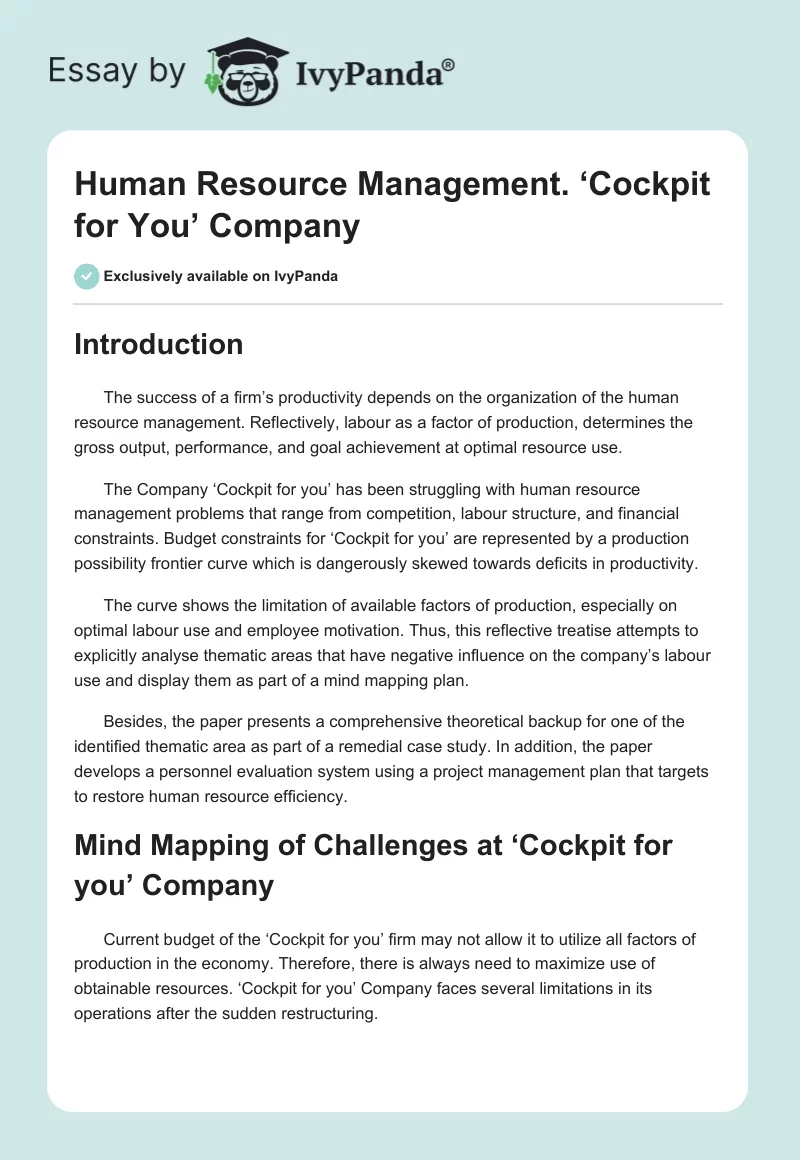 Human Resource Management. ‘Cockpit for You’ Company. Page 1