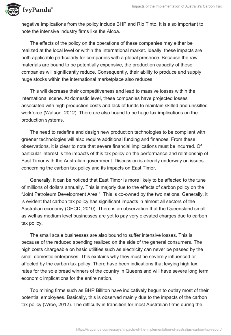 Impacts of the Implementation of Australia's "Carbon Tax". Page 4