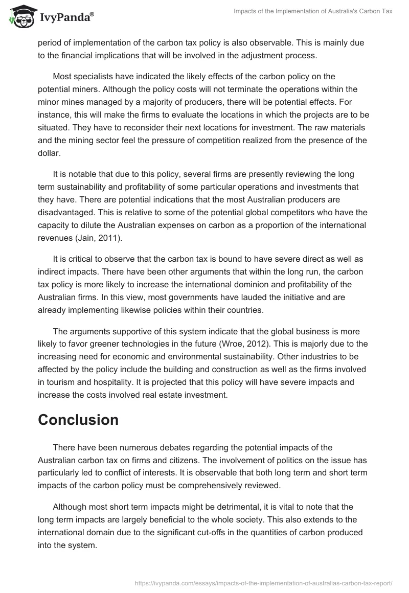 Impacts of the Implementation of Australia's "Carbon Tax". Page 5
