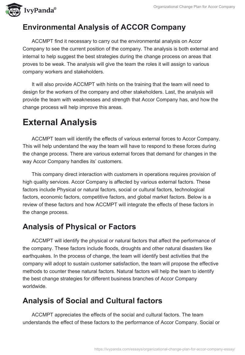 Organizational Change Plan for Accor Company. Page 4