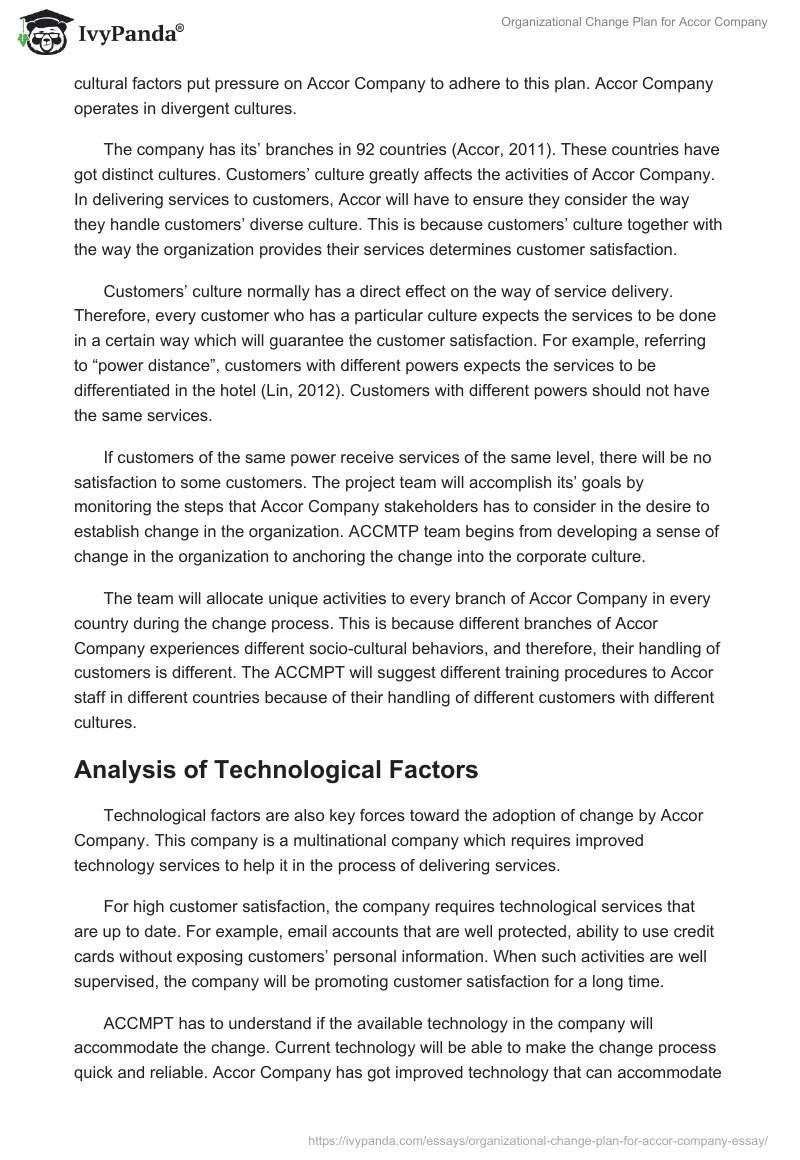 Organizational Change Plan for Accor Company. Page 5