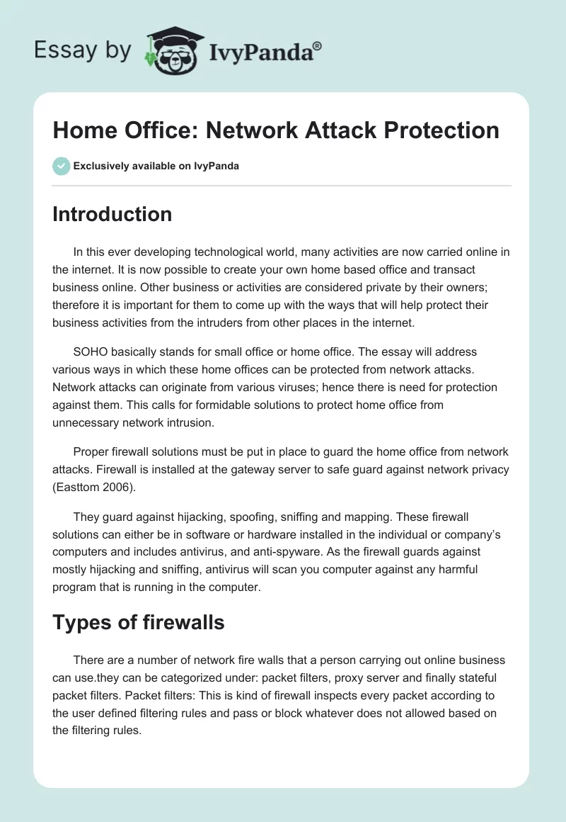 Home Office: Network Attack Protection. Page 1