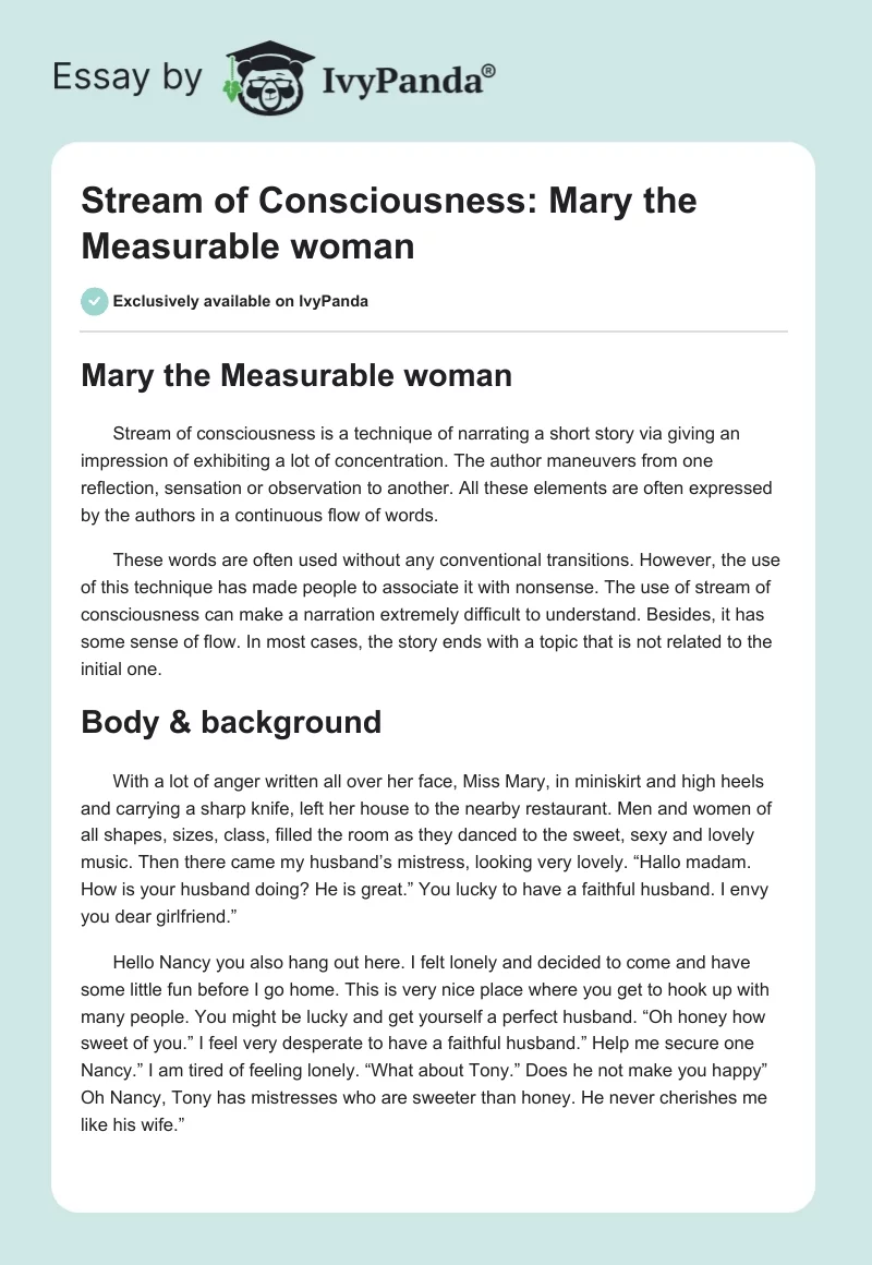Stream of Consciousness: Mary the Measurable Woman. Page 1