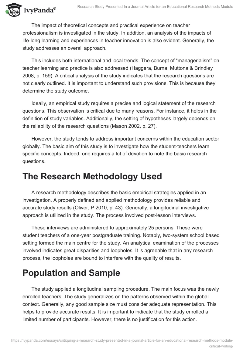 Research Study Presented In a Journal Article for an Educational Research Methods Module. Page 2