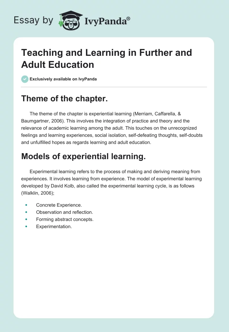Teaching and Learning in Further and Adult Education. Page 1