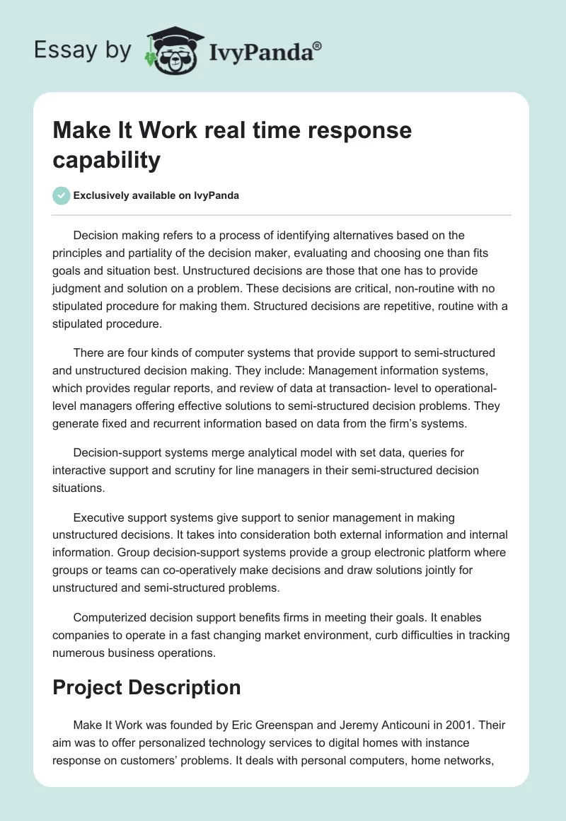 Make It Work real time response capability. Page 1