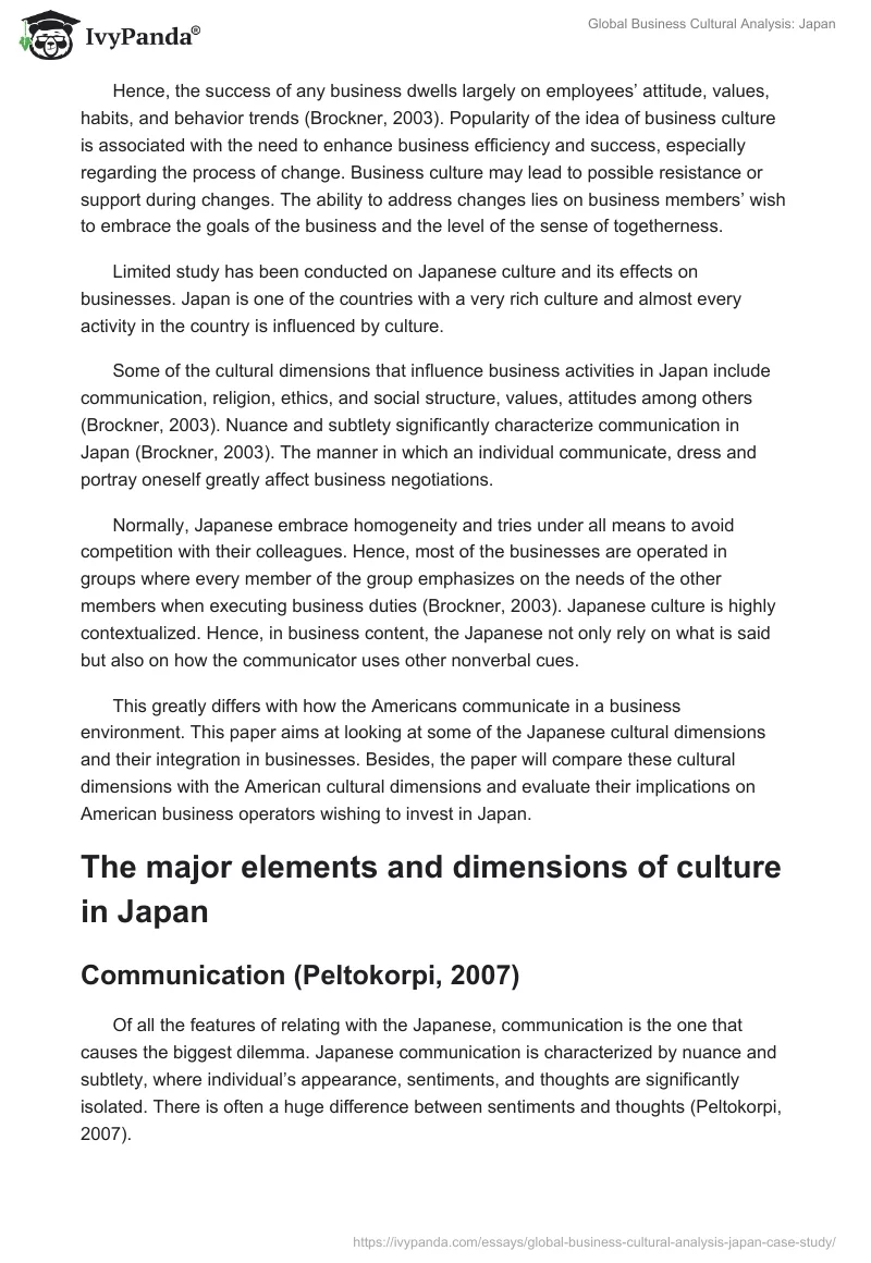Global Business Cultural Analysis: Japan. Page 2