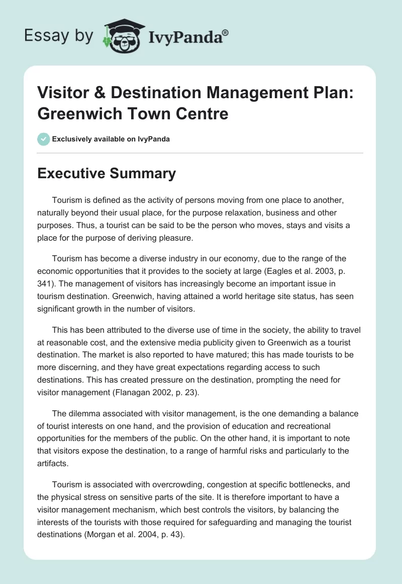 Visitor & Destination Management Plan: Greenwich Town Centre. Page 1
