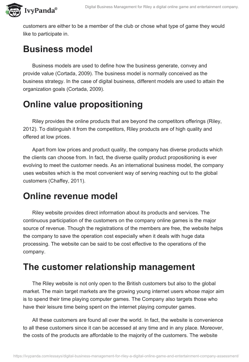 Digital Business Management for Riley a digital online game and entertainment company.. Page 5