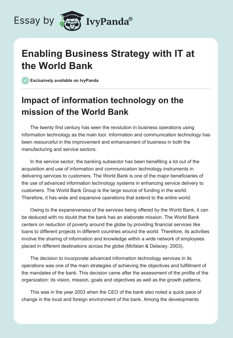 Enabling Business Strategy With IT at the World Bank. Page 1
