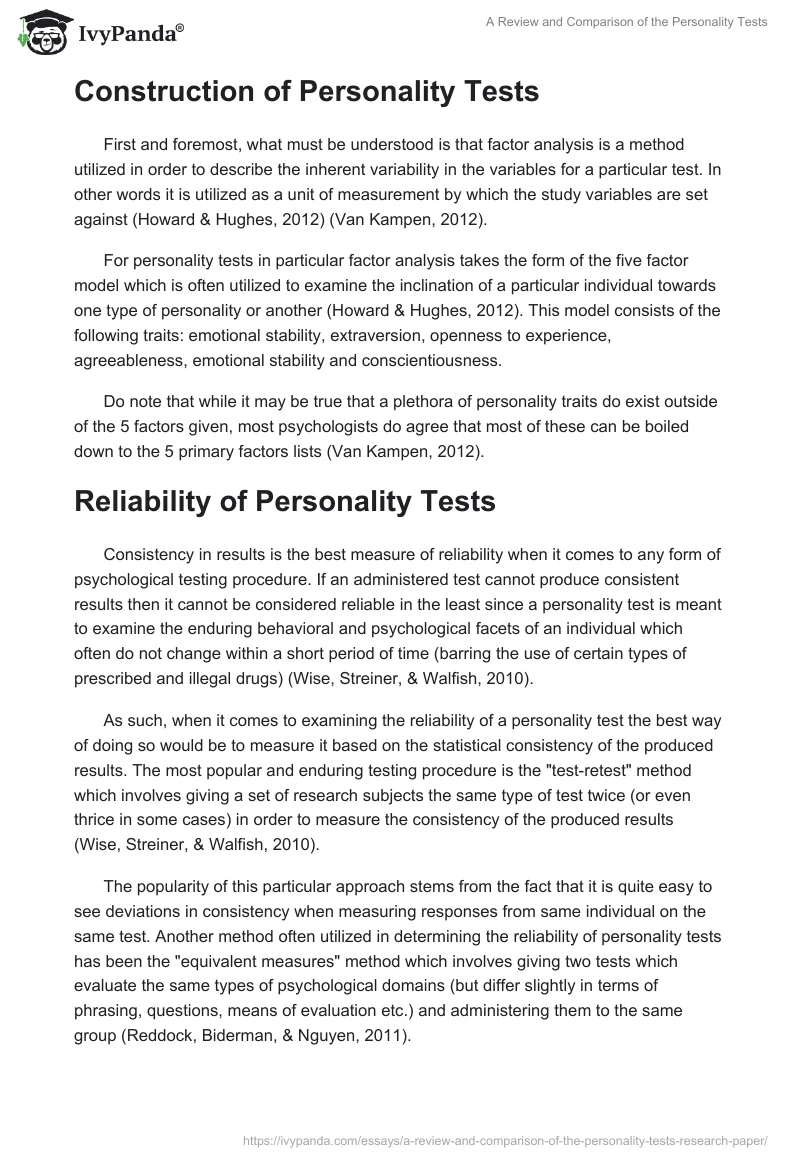 A Review and Comparison of the Personality Tests. Page 2
