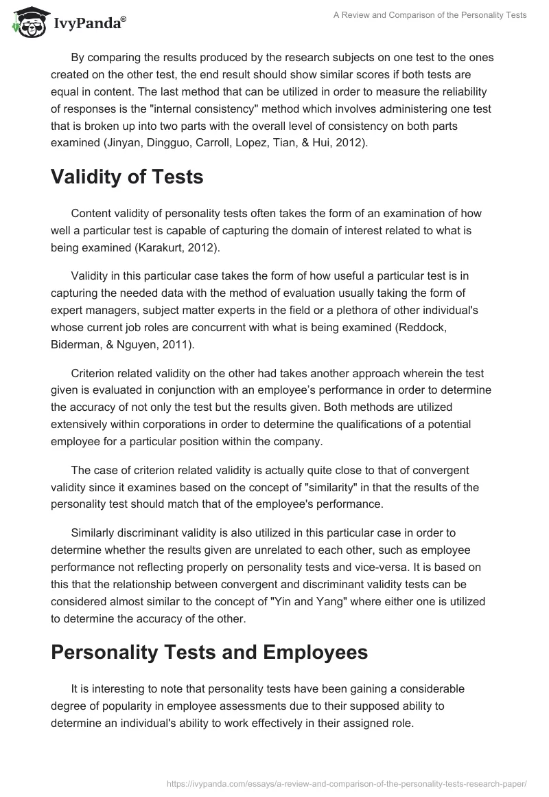 A Review and Comparison of the Personality Tests. Page 3
