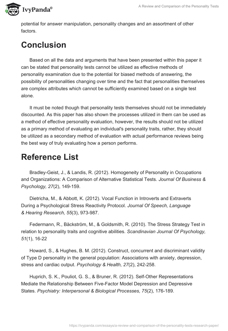 A Review and Comparison of the Personality Tests. Page 5