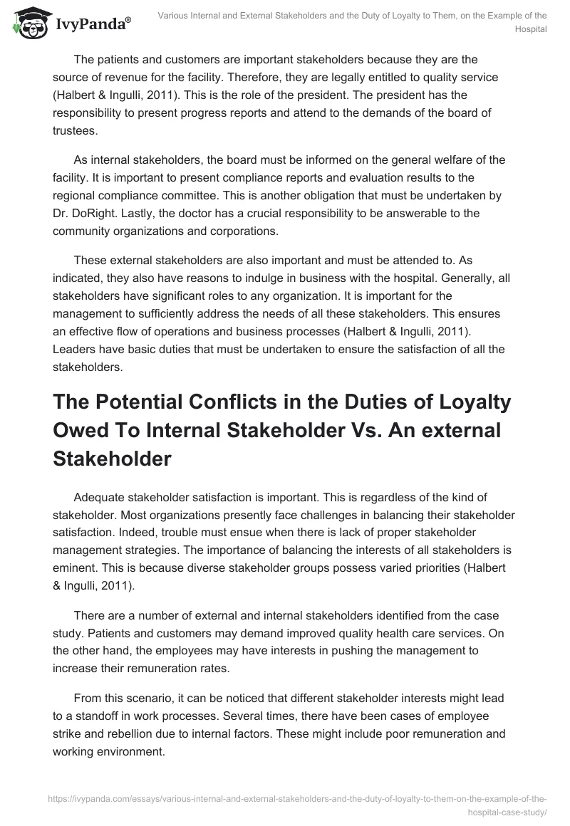 Various Internal and External Stakeholders and the Duty of Loyalty to Them, on the Example of the Hospital. Page 2