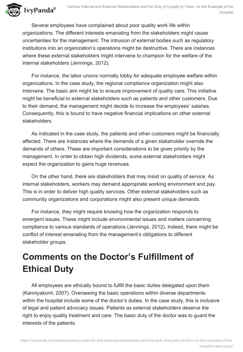 Various Internal and External Stakeholders and the Duty of Loyalty to Them, on the Example of the Hospital. Page 3