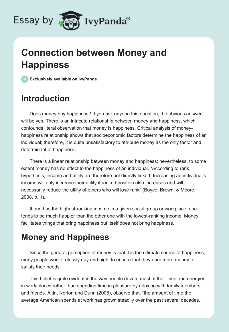 Connection Between Money and Happiness. Page 1