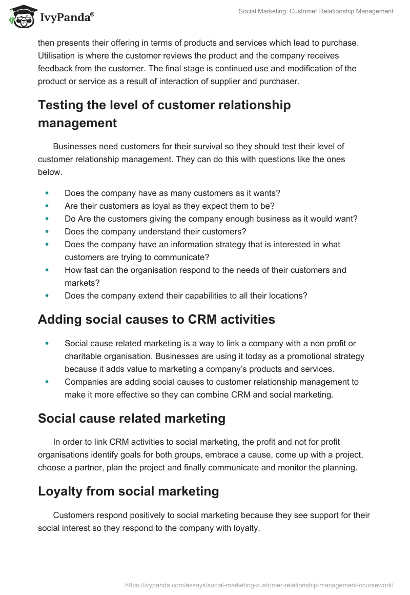 Social Marketing: Customer Relationship Management. Page 2