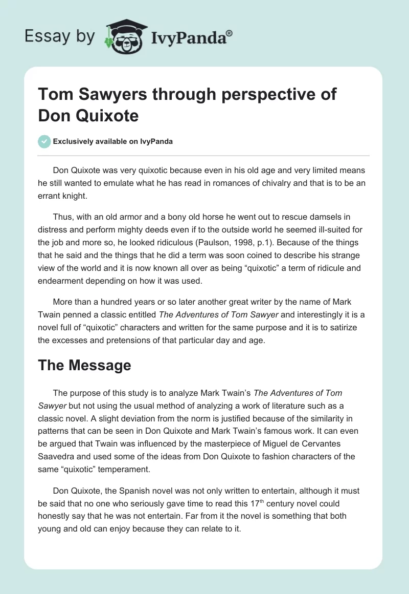 Tom Sawyers through perspective of Don Quixote. Page 1