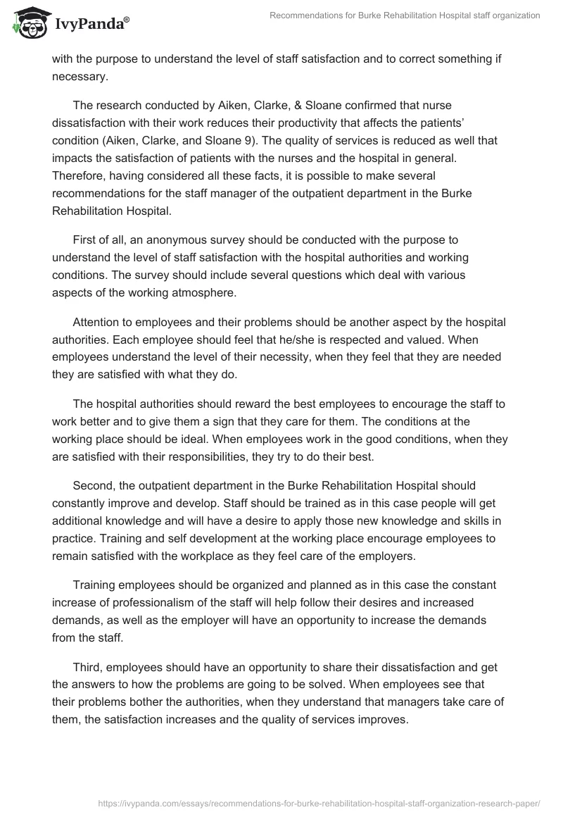 Recommendations for Burke Rehabilitation Hospital Staff Organization. Page 2