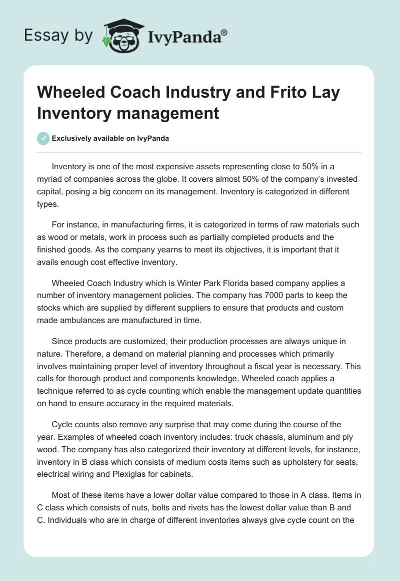 Wheeled Coach Industry and Frito Lay Inventory management. Page 1