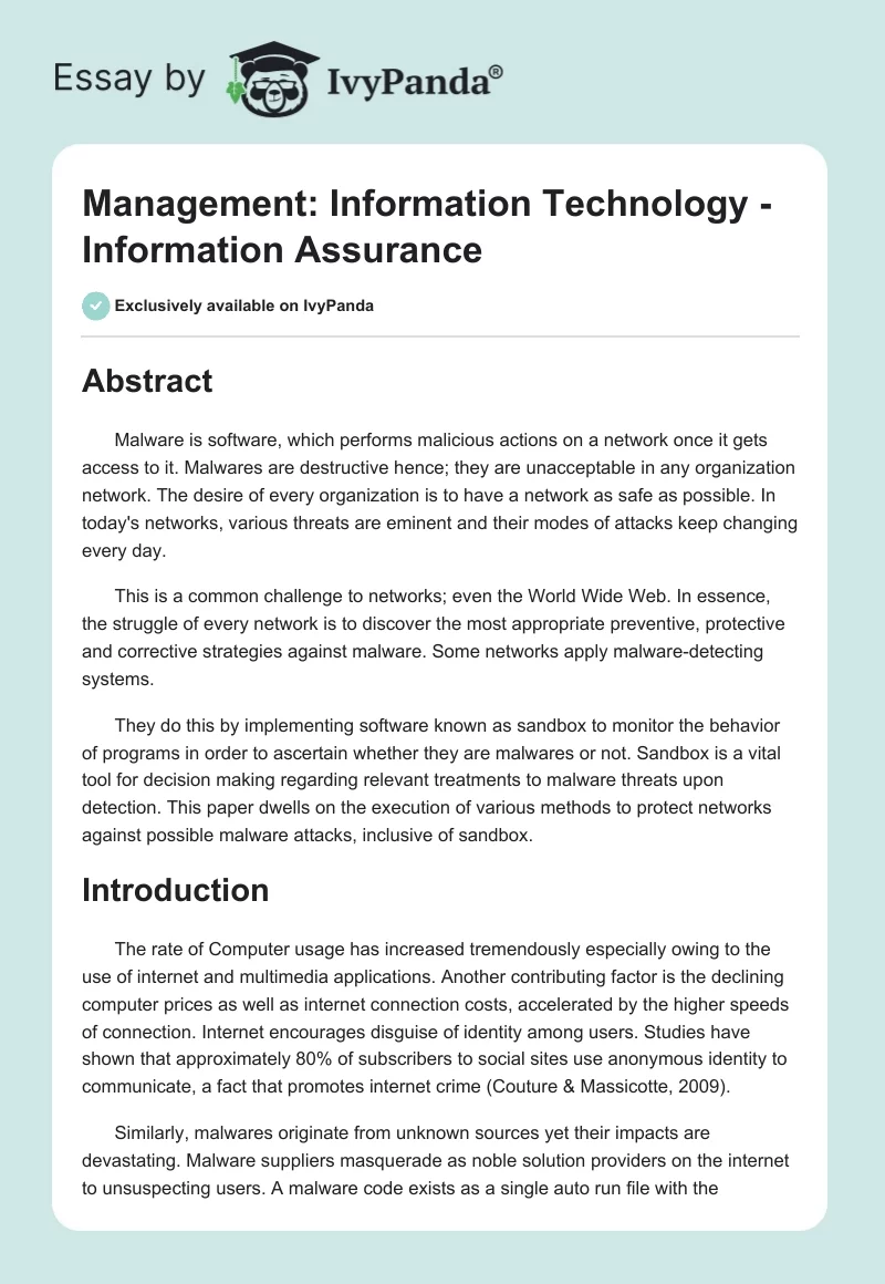 Management: Information Technology - Information Assurance. Page 1