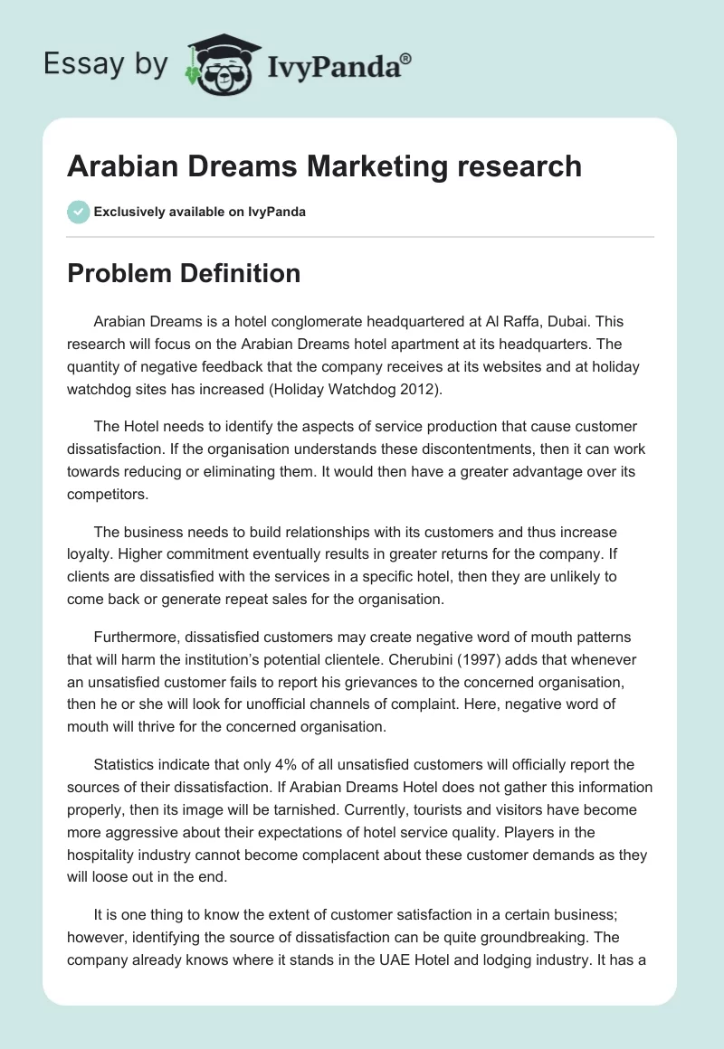 Arabian Dreams Marketing research. Page 1