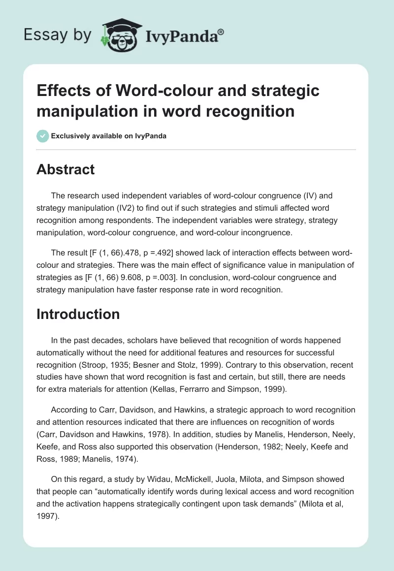 Effects of Word-colour and strategic manipulation in word recognition. Page 1