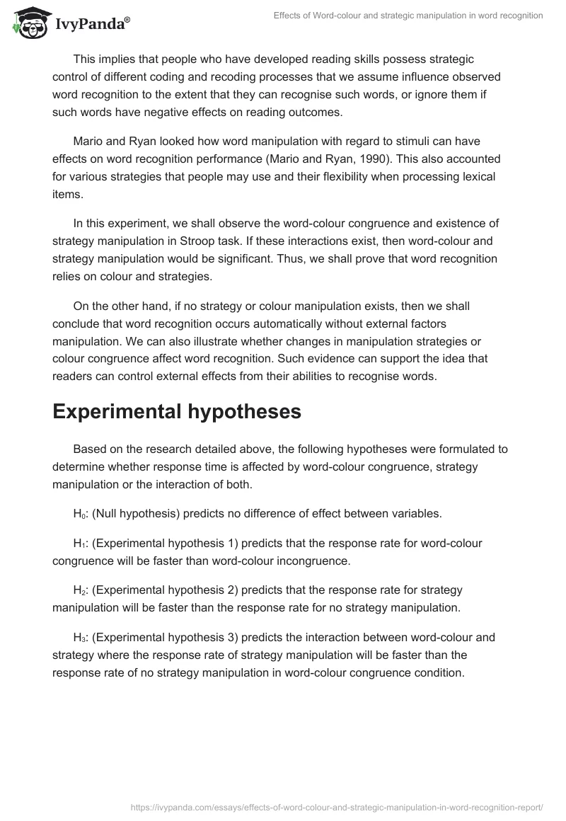 Effects of Word-colour and strategic manipulation in word recognition. Page 2