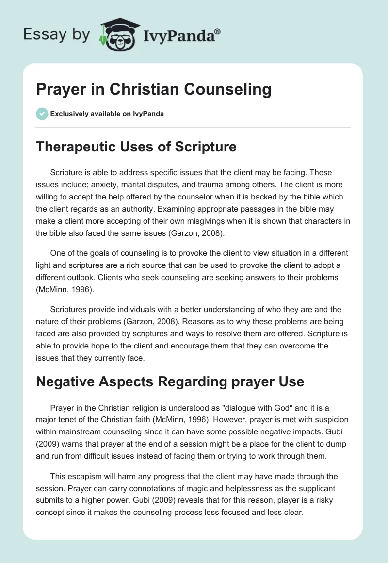 Prayer in Christian Counseling. Page 1