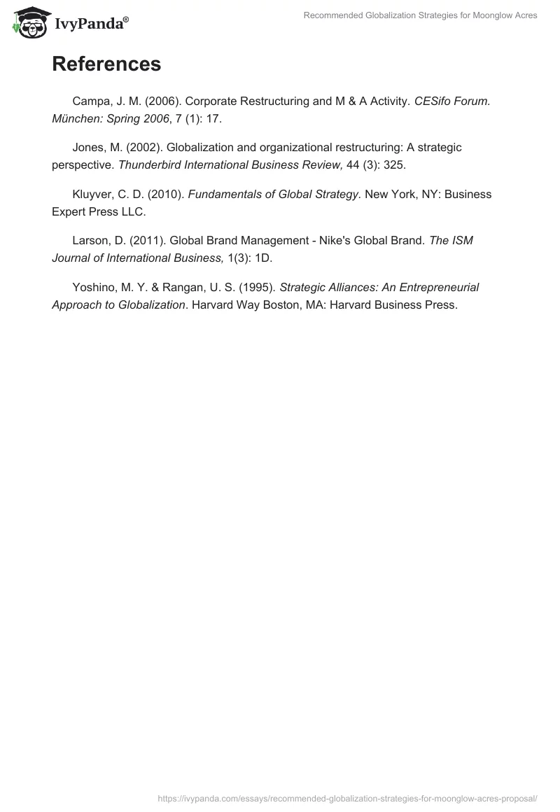 Recommended Globalization Strategies for Moonglow Acres. Page 3