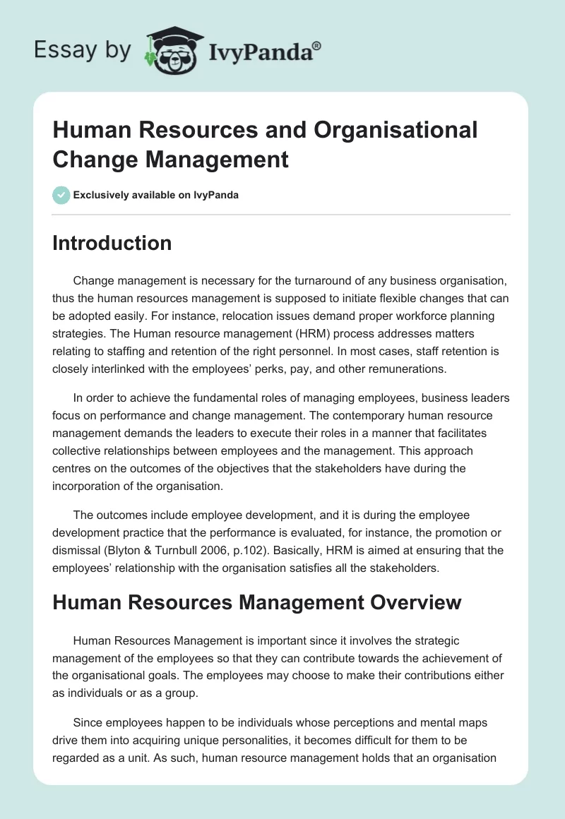 Human Resources and Organisational Change Management. Page 1